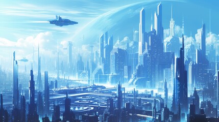 Fototapeta premium futuristic sci city futuristic and otherworldly depiction sci cityscape with towering skyscrapers flying vehicles and advanced technology inspired science fiction visi generated illustration