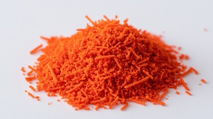 Fototapeta premium A vibrant pile of finely grated orange substance, often used as a spice or seasoning in various culinary dishes.