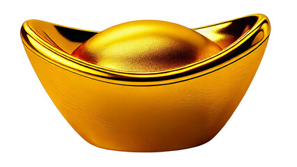 Close-up of a Chinese Yuan Bao (Yuanbao) gold ingot, symbolizing wealth and prosperity.