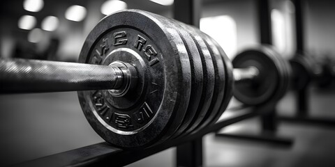Naklejka premium A close-up of a heavy dumbbell on a rack, emphasizing fitness and strength training.