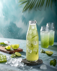 Product photography, commercial poster of Tropical Iced Green Tea
