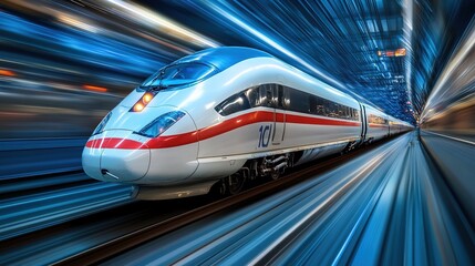 Fototapeta premium Abstract Marketing Background Depicting the New Year and Spring Festival Travel with a High-Speed Train Racing Through a Neon Light Tunnel. This Minimalist and High-End Illustration Emphasizes Technol