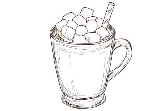 sketchy hot chocolate with marshmallows and straw clip art preview