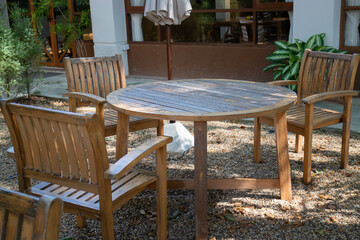 Outdoor coffee shop with natural garden