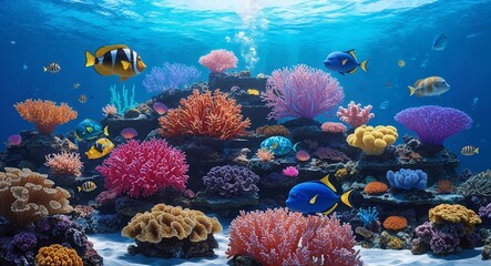 Naklejka premium Anime underwater world colorful coral vibrant aquatic life peaceful vibe