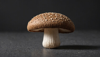 A single shiitake mushroom sits on a dark surface