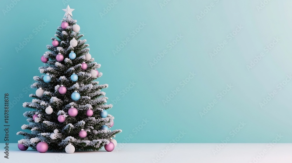 Poster elegant christmas tree with gradient background and sparkling ornaments