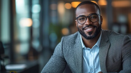 Obraz premium Confident Business Leader Smiling in Modern Office