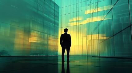 Fototapeta premium Business professional contemplates future in modern cityscape