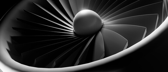A close up of a jet engine with a black and white filter © yurakrasil