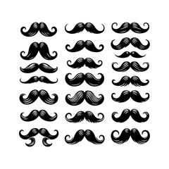 Set of mustaches silhouette, Various mustache collection for barber symbol vector illustration