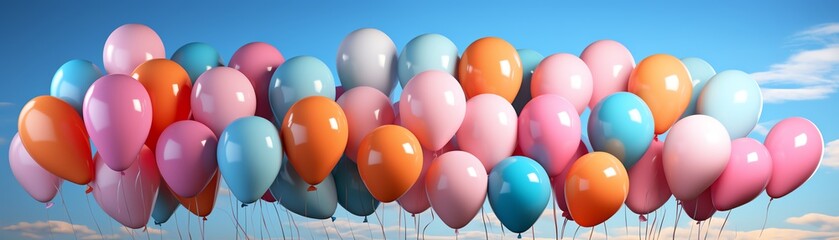 A vibrant collection of colorful balloons floating against a clear blue sky, evoking joy and celebration in every hue.