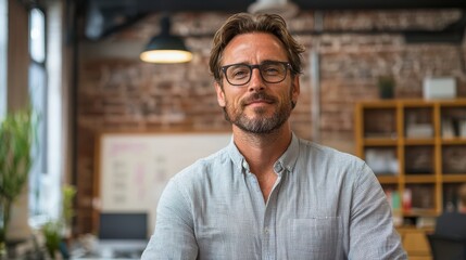 Obraz premium Confident Businessman in Modern Office Setting