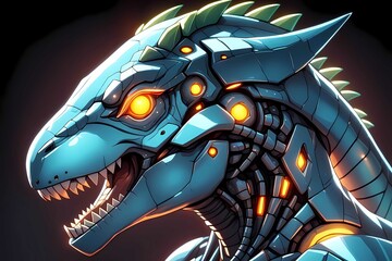 Fototapeta premium High-Quality Sleek Robot Dinosaur Design with Intense Expression and Metallic Features