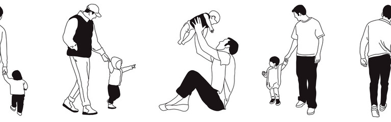 Hand-drawn doodle family border. Outline family clipart. Hand-drawn black art.