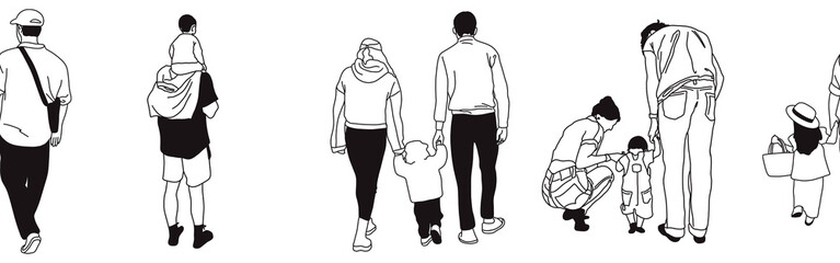 Hand-drawn doodle family border. Outline family clipart. Hand-drawn black art.