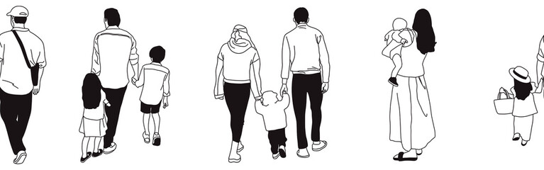 Hand-drawn doodle family border. Outline family clipart. Hand-drawn black art.