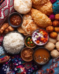 Fototapeta premium Cozy Family Gathering Over Chai and Snacks: A Vibrant Scene with Cups of Tea, Delicious Pakoras, and Festive Atmosphere, Perfect for Celebrating Togetherness and Warmth