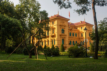Hanoi, Vietnam, 06-11-2024: the Presidential Palace and its park, former residence of French...