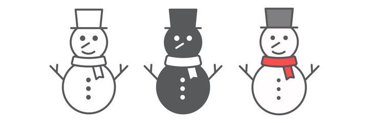 Snowman line icon collection, merry christmas and xmas, snowman sign vector graphics, editable stroke linear icon set, eps 10