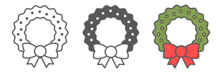 Christmas wreath line icon collection, merry christmas and xmas, christmas decorative sign vector graphics, editable stroke linear icon set, eps 10 © amin268