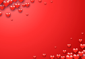 Valentine's Day greeting card with red hearts flying scattered over background. Symbol of love and spring, sprayed