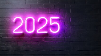 Sleek Neon Sign Glowing in Vibrant Purple Colors Casting a Modern Aesthetic on a Dark Brick Wall for Creative and Trendy Backgrounds