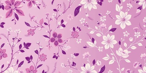 Fototapeta premium Seamless purple floral wallpaper with delicate blossoms and vines, print, stylish, elegant