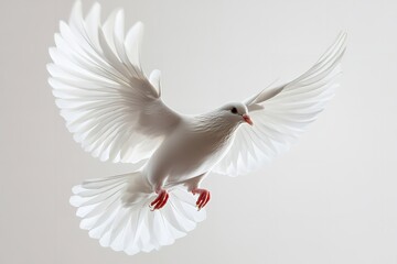 On a white background, a white dove flies freely. Generative Ai