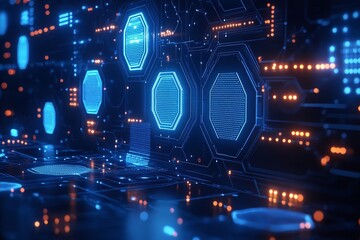 An abstract blue background in computer technology. Generative Ai