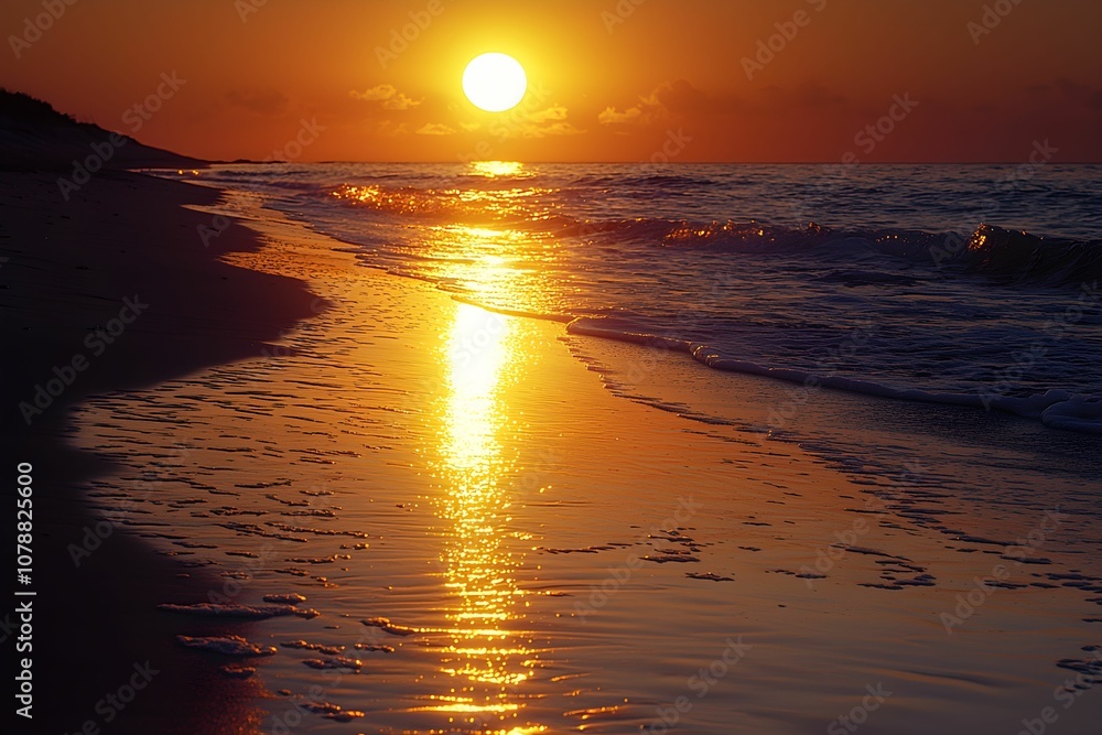 Canvas Prints Golden sunset over tranquil ocean waves at a serene beach