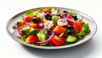 Freigestellter griechischer Salat mit Oliven und Feta &ndash; Mediterrane Food-Darstellung