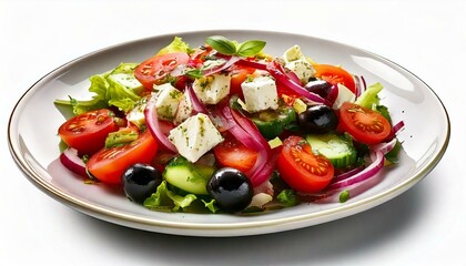 Freigestellter griechischer Salat mit Oliven und Feta – Mediterrane Food-Darstellung