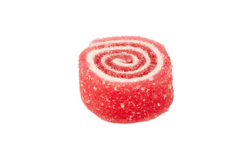 Jelly sweet candy roll isolated on a white background. Marmalade candy.