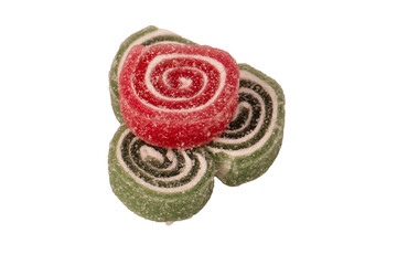 Jelly sweet candy roll isolated on a white background. Marmalade candy.