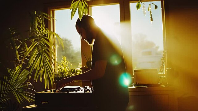 dj mixing in his house