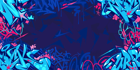 Abstract Dark Blue Urban Street Art Graffiti Style Vector Illustration Background Template