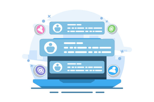 New Email Concept displayed on computer screen, email marketing, online business strategy, advertising, email newsletter, sending messages, marketing materials. Flat vector illustration.