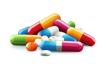 Heap of different colorful pills isolated on white
