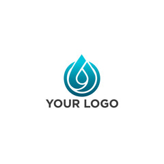 A circular logo with a blue water droplet and a gradient blue design.