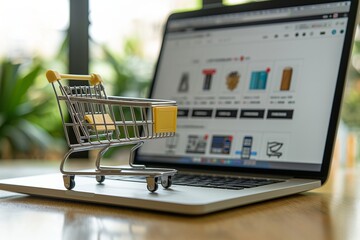 Digital Shopping Experience with Laptop and Online Cart Technology