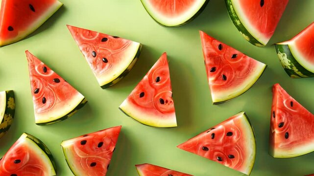 Realistic watermelon cone pieces in a seamless pattern on a colored background.""