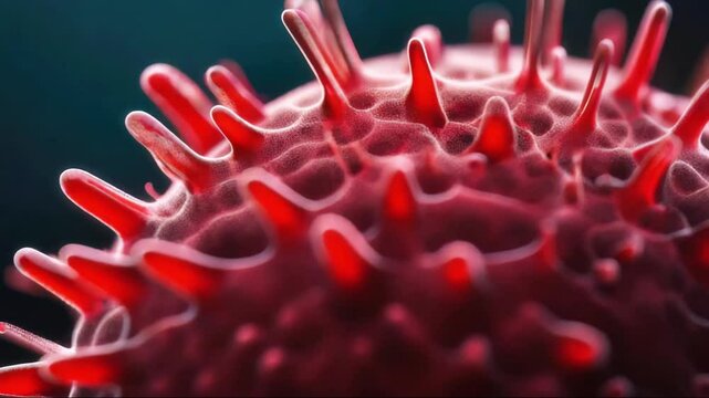 Bacteria red macro view, cocci cells, biological background. Concept of infection detection, antibiotic resistant, hygiene, epidemiology medical research