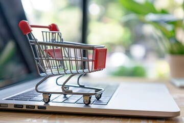 Digital Shopping Experience with Laptop and Online Cart Technology