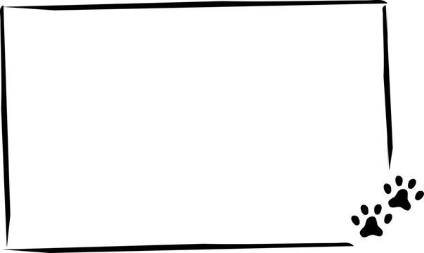 Cat dog pet doodle frame, hand drawn border with paw.  Footprint decoration.