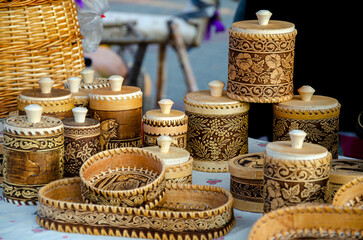 decorative products made of wood and birch bark