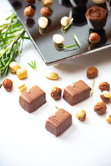 Assortment of chocolate candies sweets isolated on white background