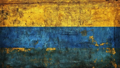 Distressed Ukrainian flag painted on a textured grunge wall background
