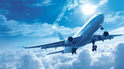 Fototapeta premium The plane is in the sky. A congratulatory poster. International Civil Aviation Day on December 7th
