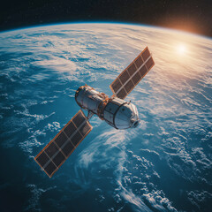 Fototapeta premium Space satellite orbiting the planet Earth for research. Space exploration